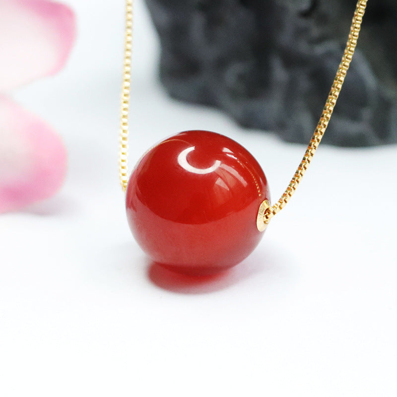 18k gold set with natural red agate round bead pendant jewelry MN1122550