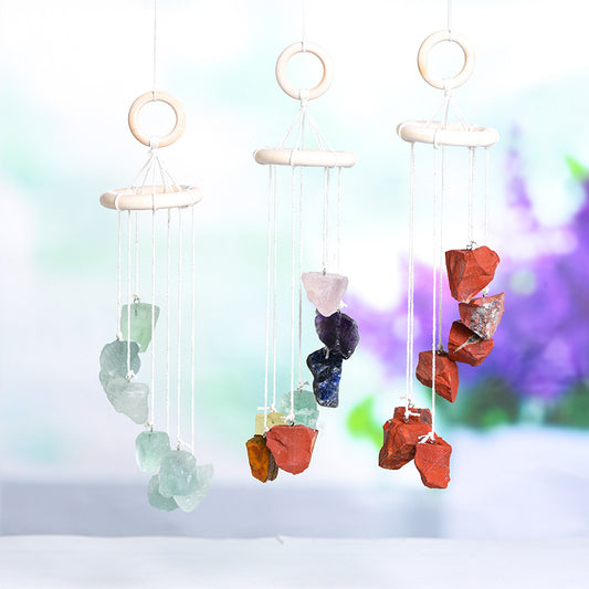 Irregular raw stone wind chime window bell car decoration multi-color agate elegant home pendant living room balcony decoration 