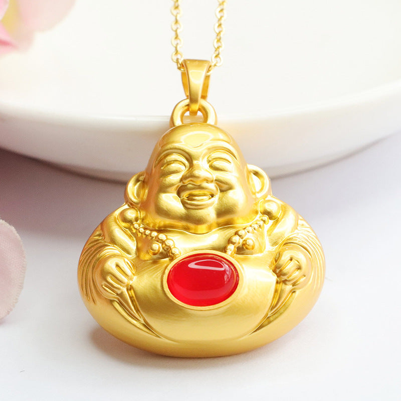 Natural red agate Buddha pendant chrysoprase Maitreya Buddha necklace national trend MN3110613