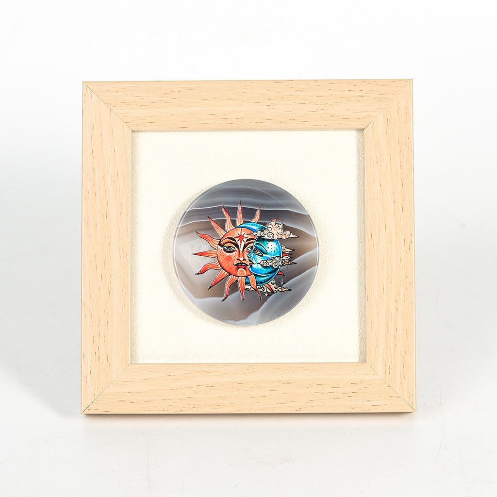 Natural mineral color printed agate pieces creative photo frame home furnishings crystal agate gemstone mineral chakra photo frame 