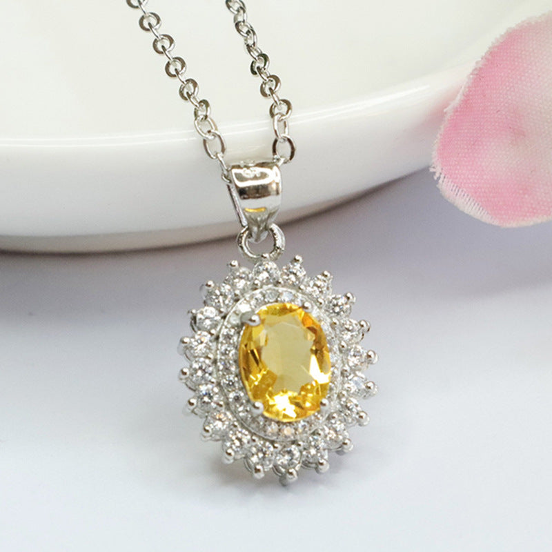 Natural citrine pendant full of diamonds sunflower necklace women's jewelry CB3112308 