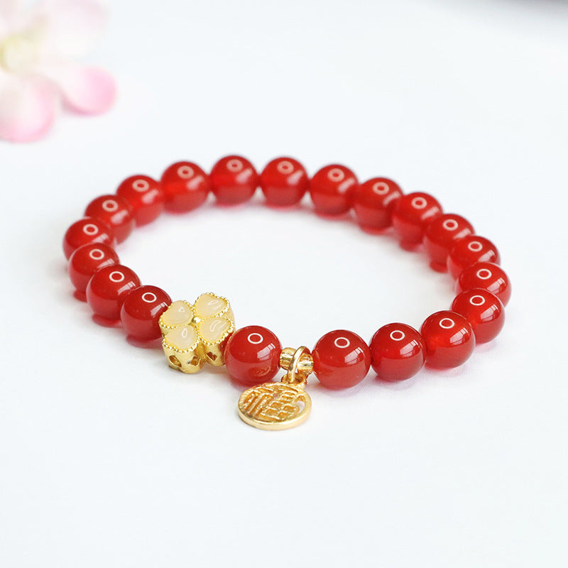 Natural red agate bracelet chalcedony four-leaf clover bracelet welfare MN4062304