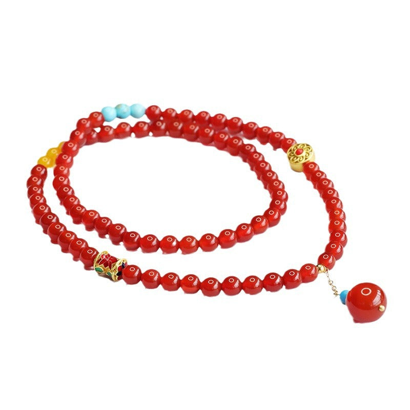 Natural red agate multi-circle bracelet bracelet chalcedony necklace retro MN4062903