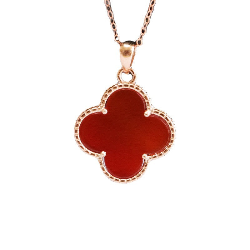 S925 silver inlaid with natural red agate pendant chalcedony four-leaf clover MN2101003