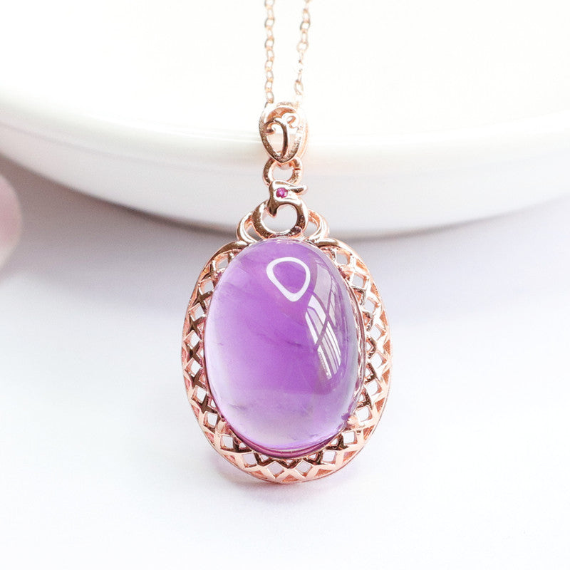 S925 silver set with natural amethyst pigeon egg pendant mesh jewelry CB2041409 