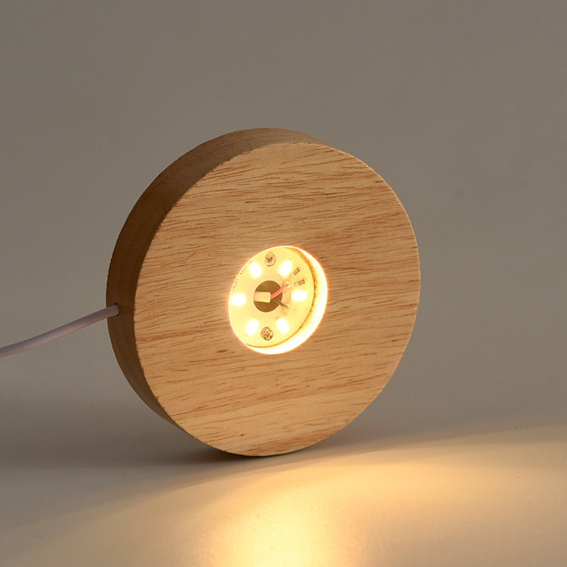 Solid wood luminous crystal ball base LED crystal round wooden USB interface hollow log square lamp holder 