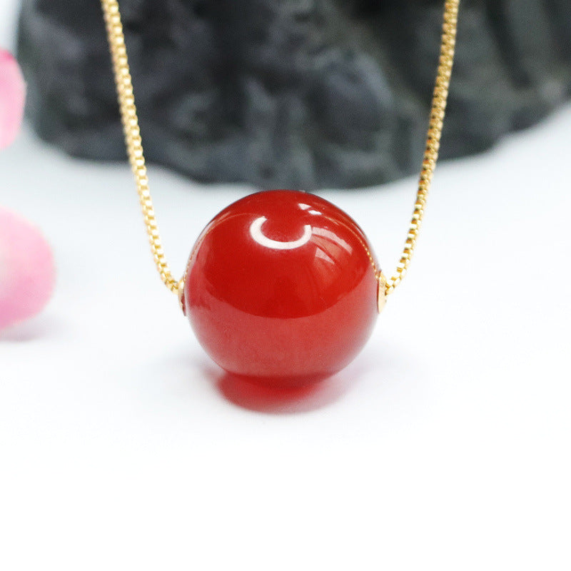 18k gold set with natural red agate round bead pendant jewelry MN1122550