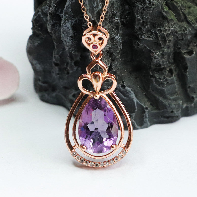 S925 silver inlaid with natural amethyst pendant water drop color jewelery CB2042504 