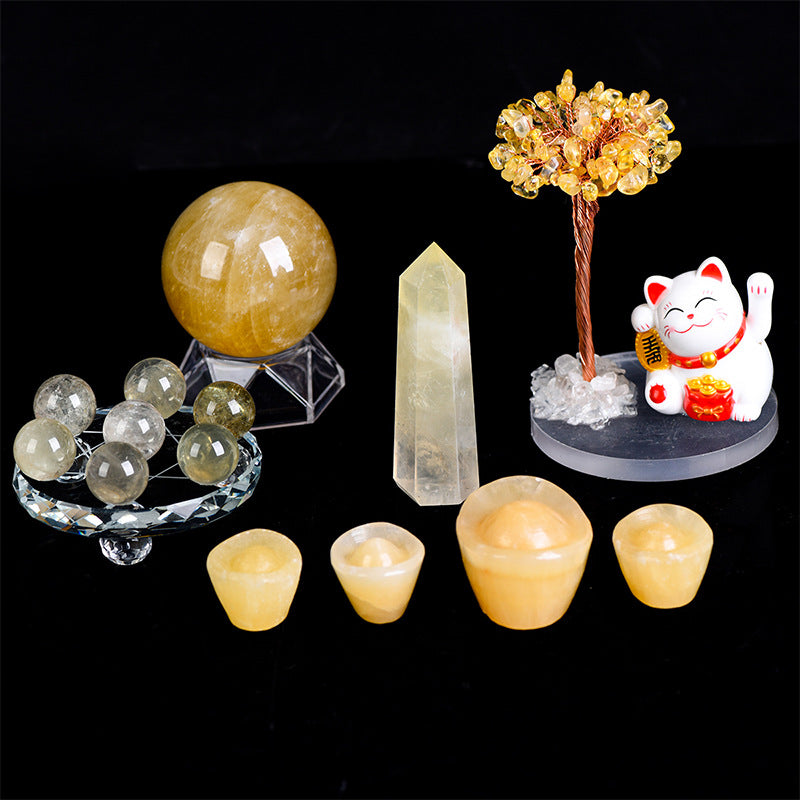 Natural citrine box gift combination lucky cat crystal ball seven-star array crystal ball engraving piece ingot combination 