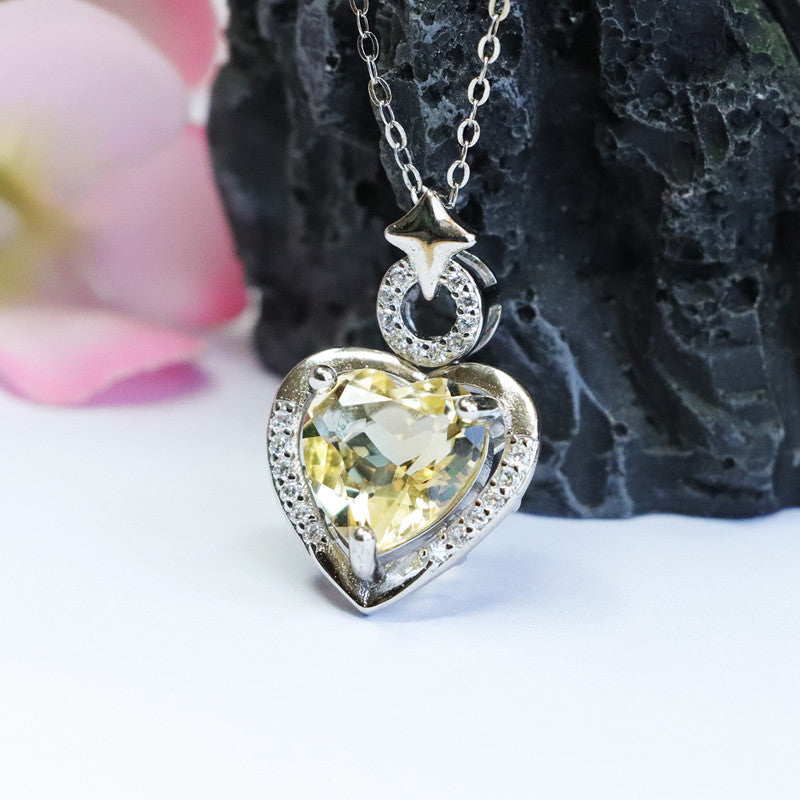 S925 silver set with natural citrine pendant love collarbone necklace supply CB2082008 