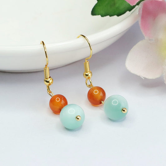 Green sea pattern stone earrings, agate ear hooks, national fashion jewelry CB4010106