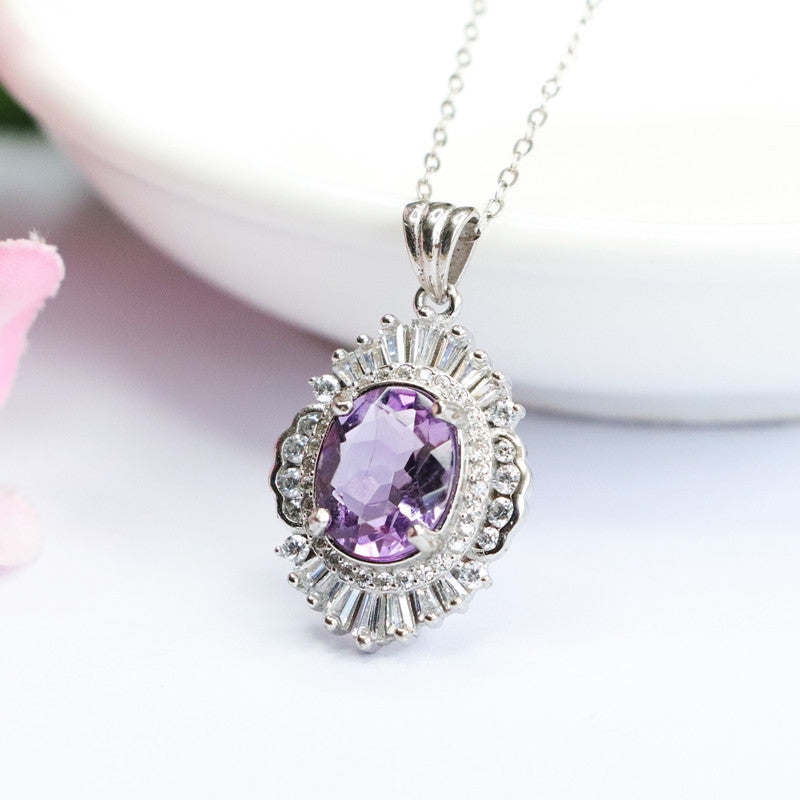 S925 silver inlaid natural amethyst pendant light luxury style colorful treasure live supply CB2082011 