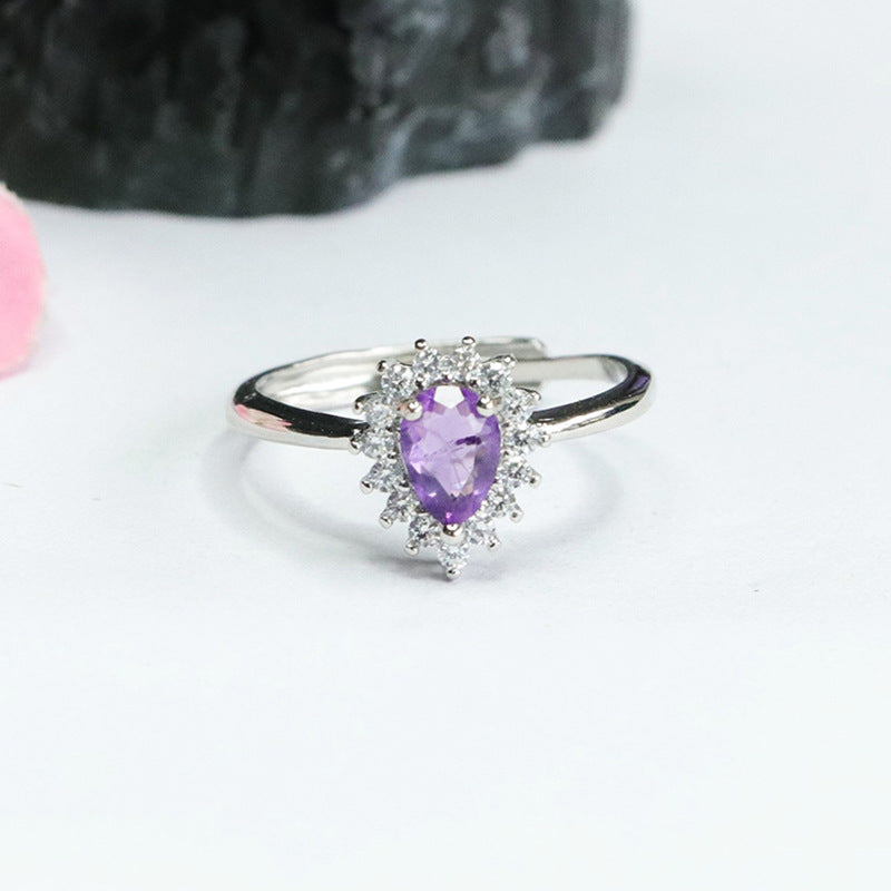 Natural Amethyst Water Drop Ring Purple Colorful Jewel Ring CB4041802 