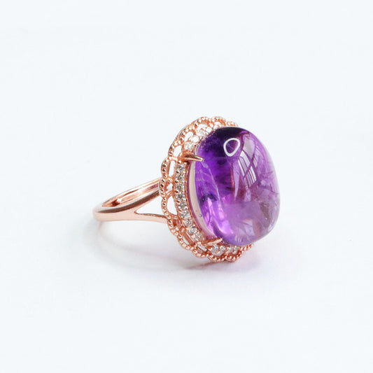 S925 silver inlaid natural amethyst ring dove egg ring women's jewelry CB2041407 