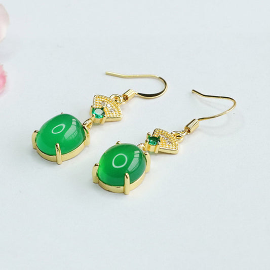 Ice green chalcedony ear red agate ear hook earrings for women new Chinese style MN4013011