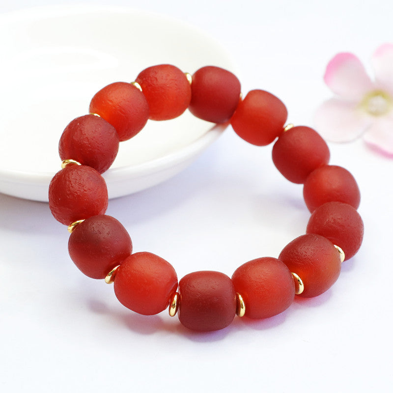 . Natural old material red agate bracelet original leather chalcedony bracelet jewelry...2040409