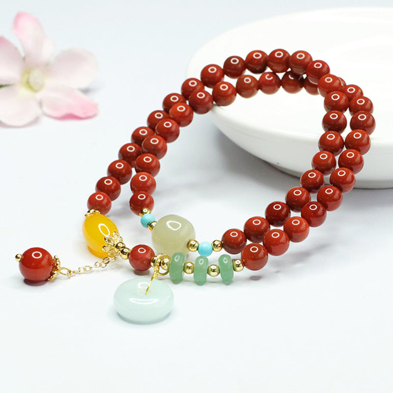 Southern Red Agate Bracelet Hetian Jade Jade Double Circle Bracelet National Trend MN4010210 