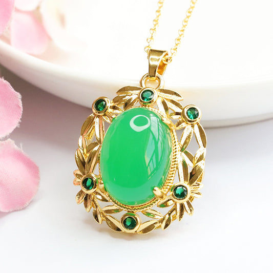 Natural Chrysoprase Wreath Pendant Red Onyx Yellow Chalcedony Necklace Retro MN3110512