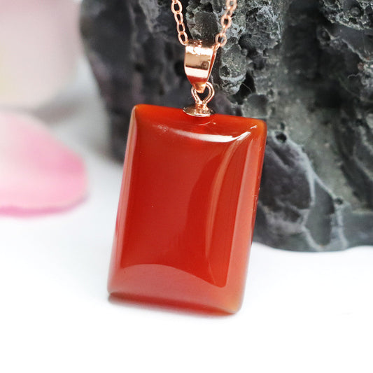 Natural silver with red agate square pendant chalcedony jewelry MN2053027