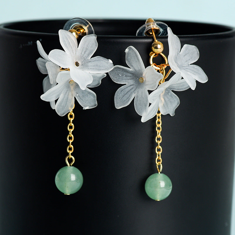 Jewelry Natural Crystal Beads Gardenia Flower Earrings European and American Creative Simple and Generous Handmade Earrings 