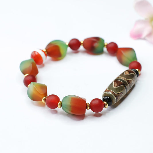 Tiger Tooth Dzi Bead Bracelet Colored Agate Chalcedony Jewelry MN2032202