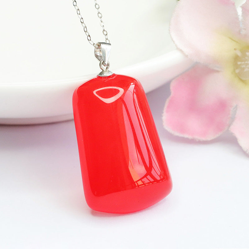 S925 silver inlaid with red agate pendant Wushi brand necklace crystal MN3110317