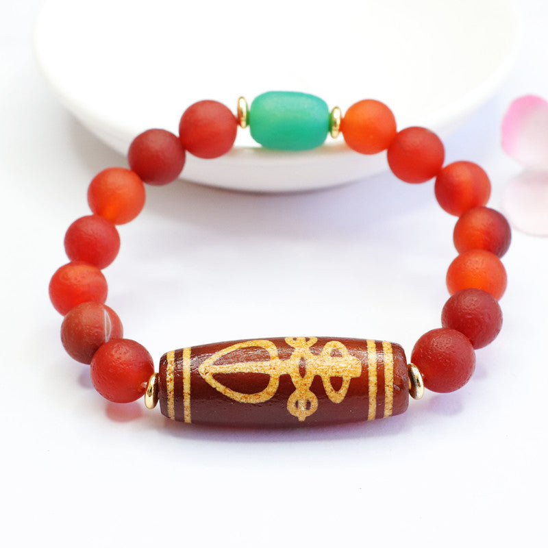 Cross old material Dzi beads red agate bracelet chalcedony bracelet MN2040408