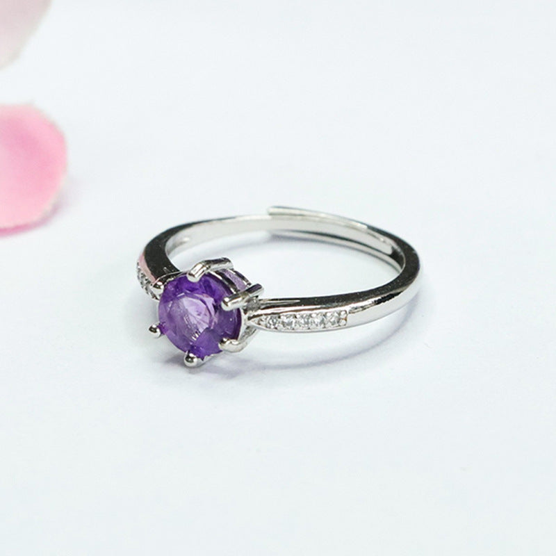 Natural Amethyst Ring Purple Colored Claw Inlaid Ring Ring CB4041801 