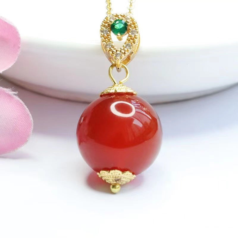 Natural red agate pendant round beads chalcedony jewelry MN1122552