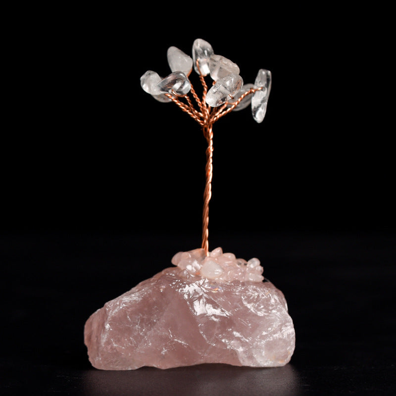 Rose quartz original stone base crystal tree ornaments handicrafts amethyst creative tree home office desk crystal tree ornaments 