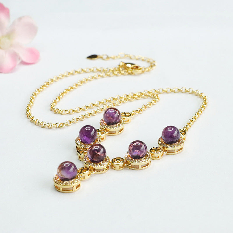 Natural Amethyst Necklace Purple Color Treasure Set Chain Light Luxury Jewelry CB4040503 