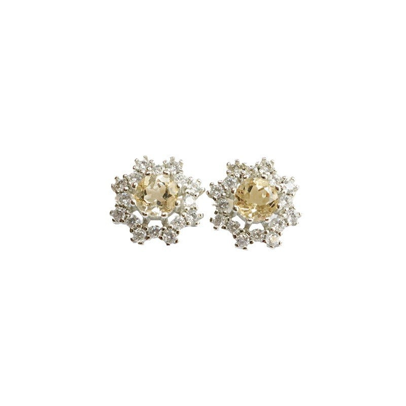 Natural Citrine Snowflake Earrings S925 Silver Needle Colorful Treasure Earrings Jewelry CB3110305 