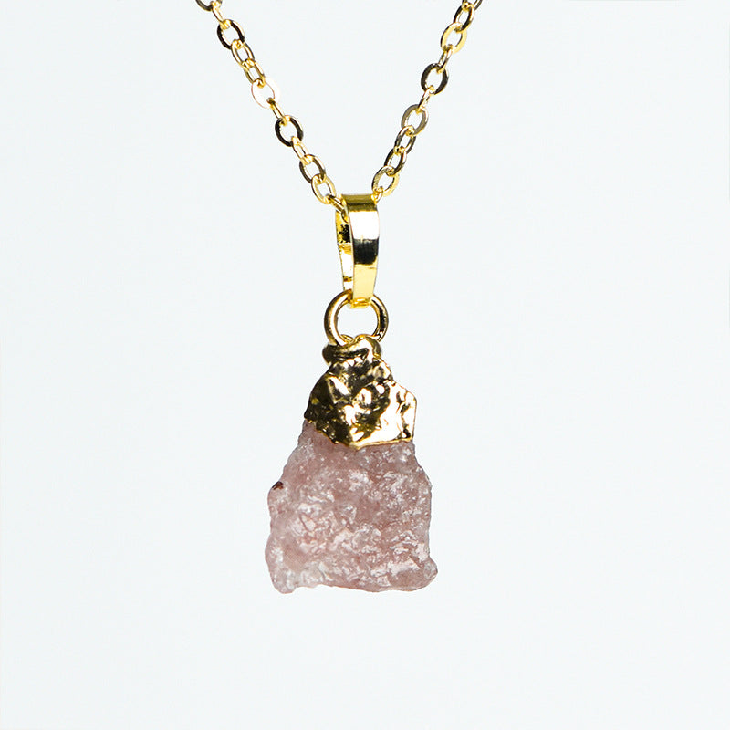 Hot selling natural amethyst raw stone gold-plated pendant irregular shape crystal necklace jewelry accessories 