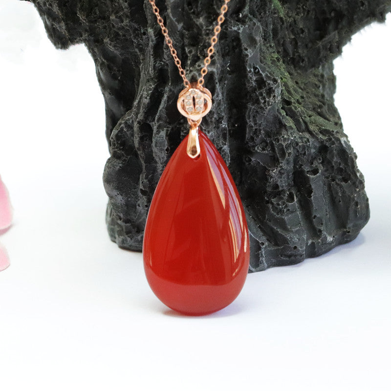 S925 silver with red agate pendant chalcedony drop jewelry MN2101004