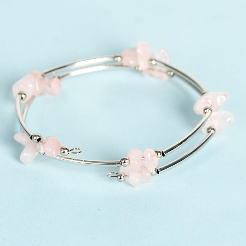 New hot selling natural crystal mixed double layer gravel bracelet for women handmade rose quartz bracelet 