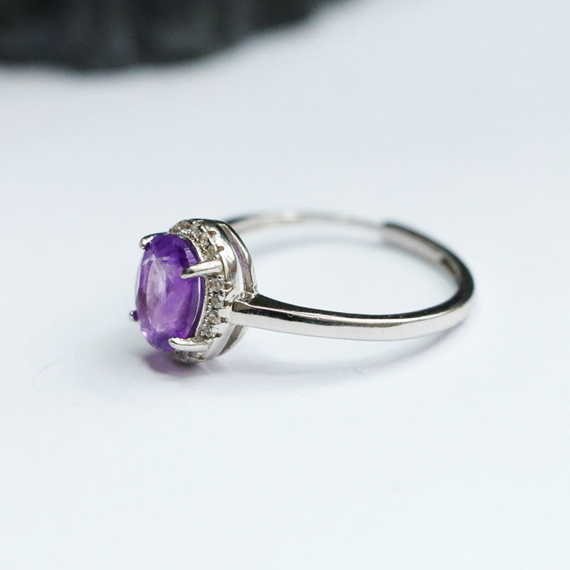 S925 silver inlaid natural amethyst ring four-claw open ring jewelry for women CB2120135 