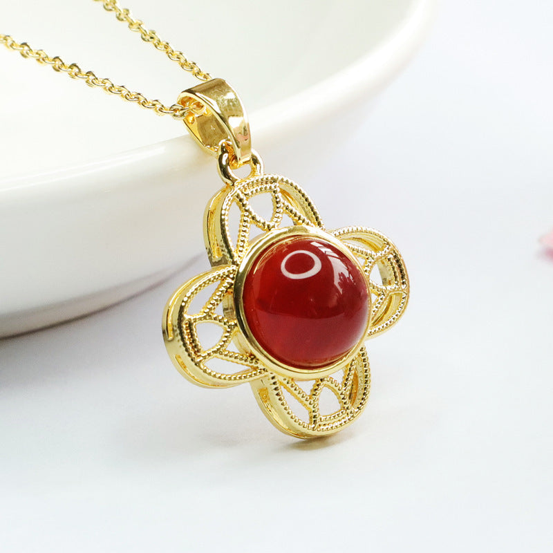 Carnelian Pendant Chalcedony Four Leaf Clover Jewelry MN3041102