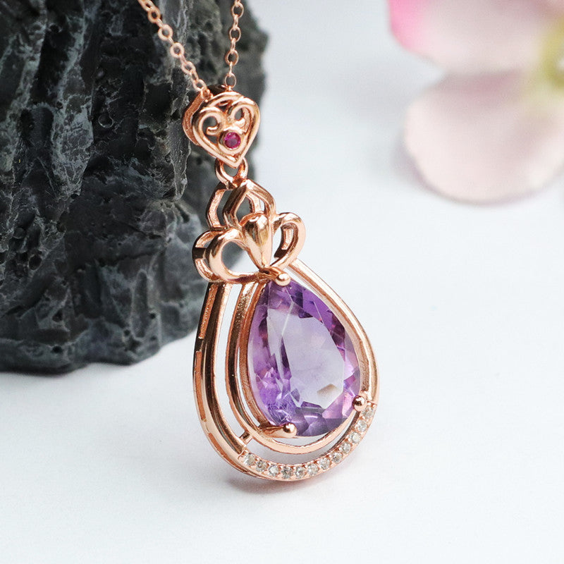 S925 silver inlaid with natural amethyst pendant water drop color jewelery CB2042504 