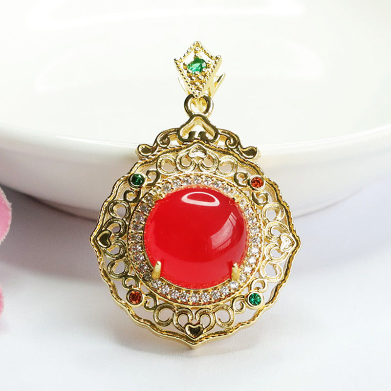 Ice chicken oil yellow chalcedony pendant red agate necklace ethnic style MN4012306