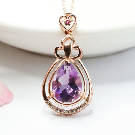 S925 silver inlaid with natural amethyst pendant water drop Brazilian colorful treasure CB2110609 