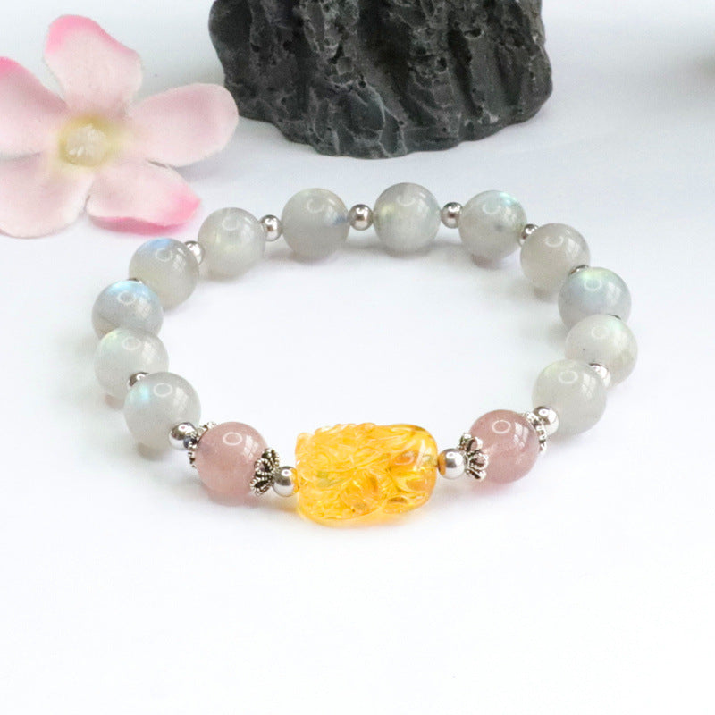 Natural Gray Moonlight Labradorite Strong Blue Light Bracelet Gold Amber Pixiu Bracelet Live Delivery CB2050512 