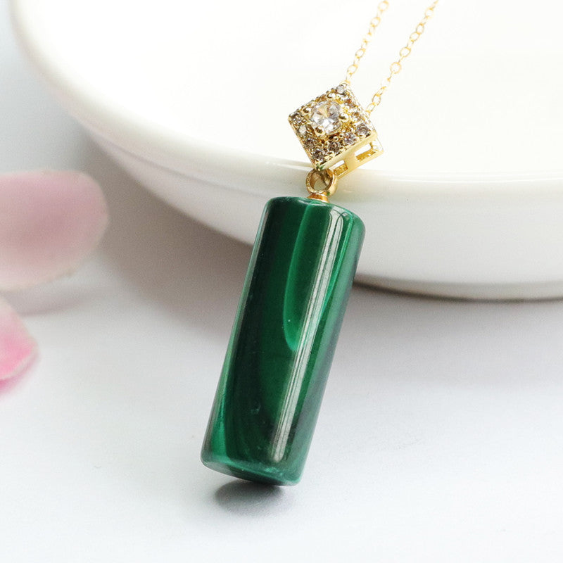 Natural malachite cylindrical pendant Passepartout necklace jewelry CB2042404 