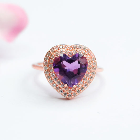 S925 silver inlaid natural amethyst ring love open ring jewelry for women CB2120150 