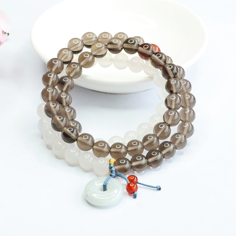 Natural obsidian bracelet multi-circle white chalcedony jade peace buckle bracelet CB3022408 