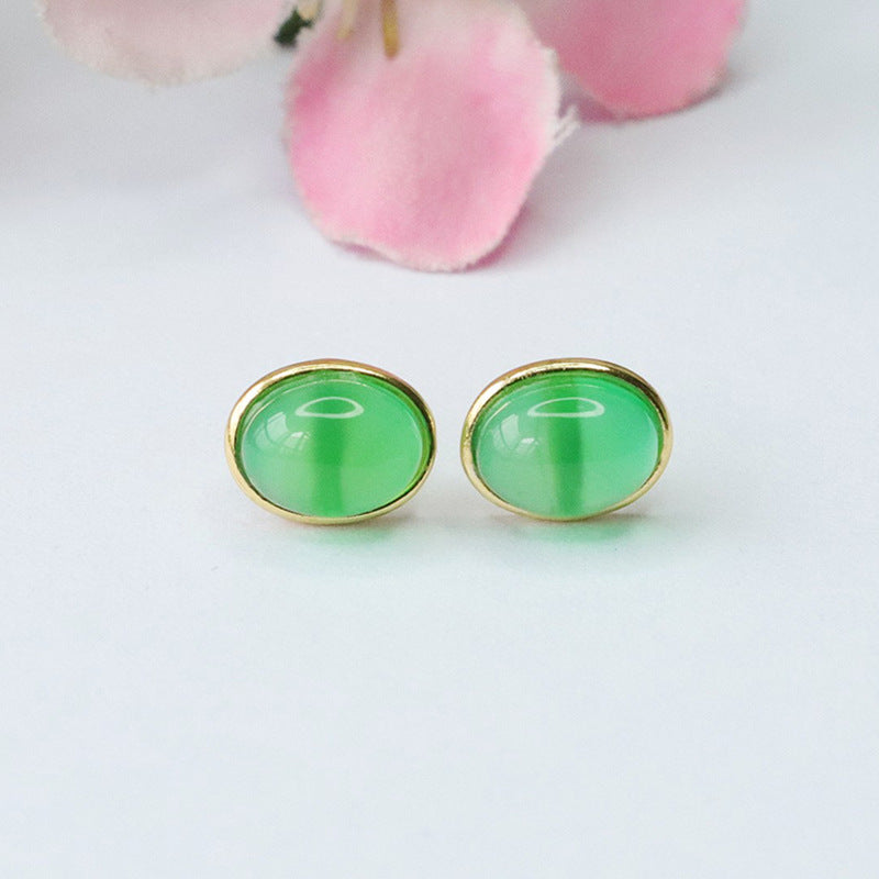 S925 silver set with natural green agate earrings chalcedony earrings jewelry MN3101004