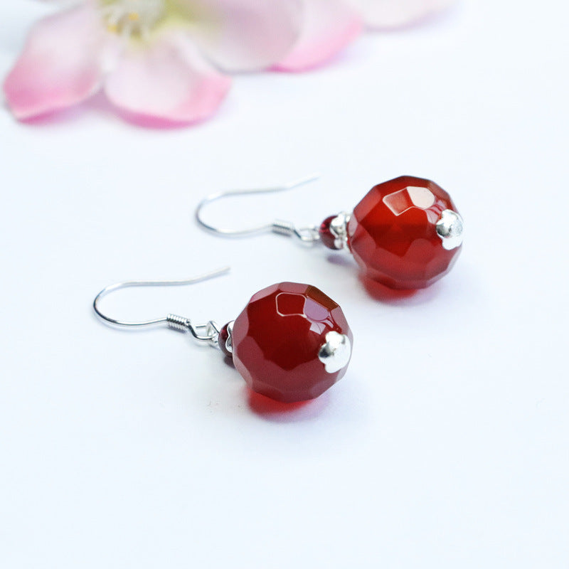 Customized acacia earrings S925 silver natural red agate ear hook chalcedony MN1122602