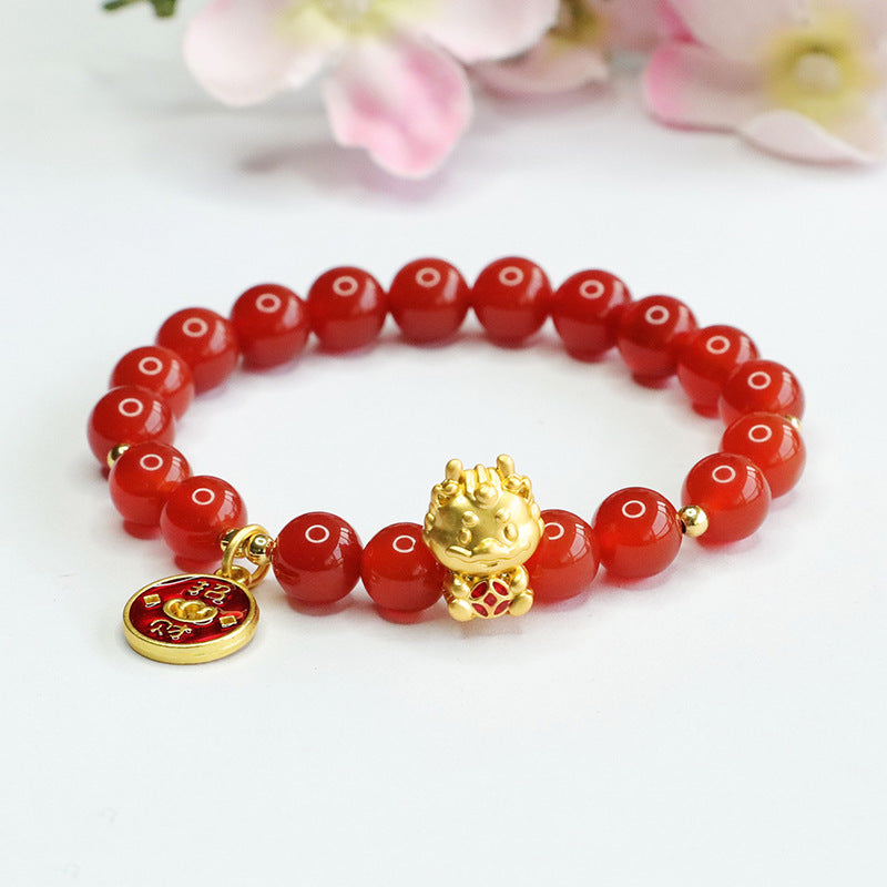 Natural red agate bracelet zodiac year of the dragon bracelet animal year jewelry MN3111606