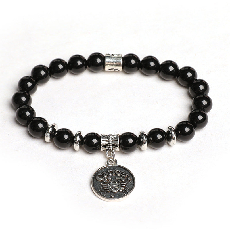 Natural Obsidian Twelve Constellations Planet Beads Bracelet Tag Style Bracelet Couple Style Finger Wrap Soft Bracelet 