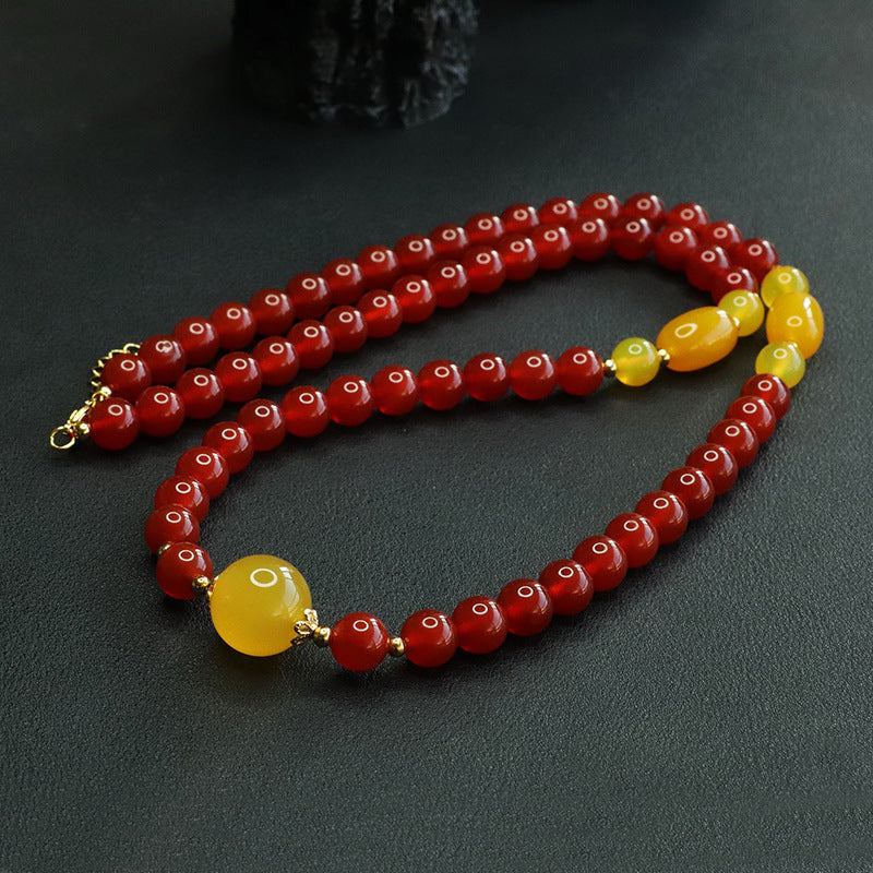 Natural red agate necklace yellow chalcedony passepartout sweater chain ethnic style MN3120608