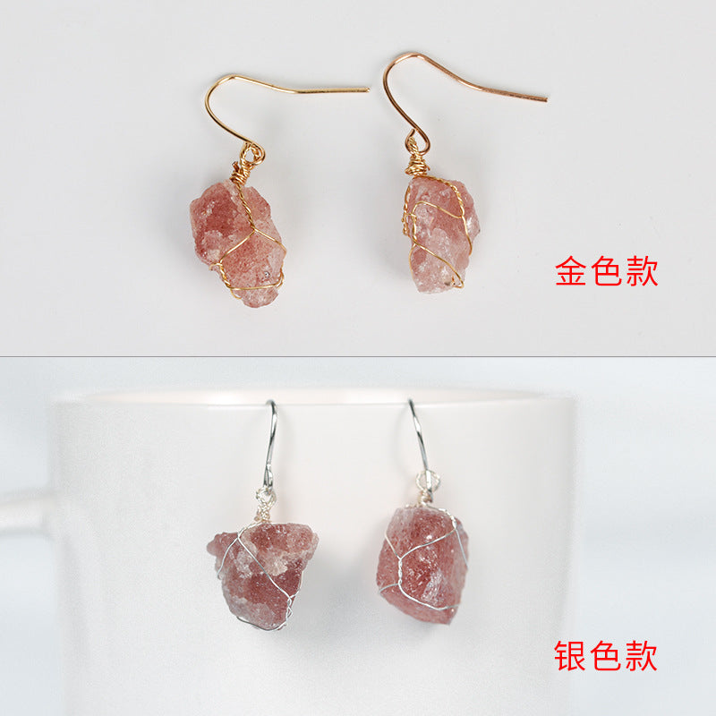 Hot selling natural crystal mixed irregular raw stone earrings creative simple women's handmade earrings 